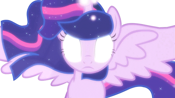 Size: 600x338 | Tagged: safe, screencap, character:twilight sparkle, character:twilight sparkle (alicorn), species:alicorn, species:pony, episode:twilight's kingdom, g4, my little pony: friendship is magic, animated, concentrating, ethereal mane, female, galaxy mane, glowing eyes, magic, magic overload, mare, solo, super saiyan princess, zoom