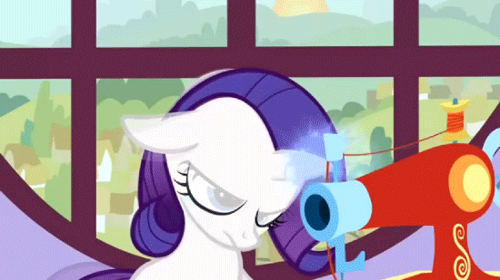 Size: 550x309 | Tagged: safe, screencap, character:rarity, episode:the cutie mark chronicles, g4, my little pony: friendship is magic, animated, female, filly, filly rarity, glowing horn, rariquest, rarity being dragged to her destiny, sewing machine, solo, younger