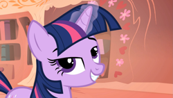 Size: 1365x768 | Tagged: safe, screencap, character:twilight sparkle, character:twilight sparkle (unicorn), species:pony, species:unicorn, episode:boast busters, g4, my little pony: friendship is magic, glowing horn, grin, horn, magic, smiling, solo