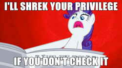 Size: 1280x720 | Tagged: safe, screencap, character:rarity, episode:ponyville confidential, g4, my little pony: friendship is magic, feminism, image macro, meme, paper, parody, shrek, solo