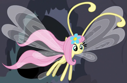 Size: 709x463 | Tagged: safe, screencap, character:fluttershy, species:breezies, episode:it ain't easy being breezies, g4, my little pony: friendship is magic, breeziefied, cute, diabreezies, flower, flutterbreez, outfit catalog, shyabetes, solo, species swap