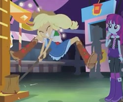 Size: 667x551 | Tagged: safe, screencap, character:applejack, character:mystery mint, episode:a perfect day for fun, equestria girls:rainbow rocks, g4, my little pony:equestria girls, background human, clothing, crimson napalm, cropped, skirt, upskirt denied