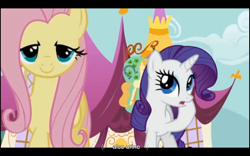 Size: 960x600 | Tagged: safe, screencap, character:fluttershy, character:rarity, episode:green isn't your color, g4, my little pony: friendship is magic, youtube caption