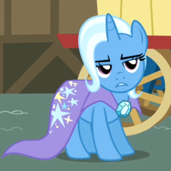 Size: 400x400 | Tagged: safe, screencap, character:trixie, episode:boast busters, g4, my little pony: friendship is magic, bored, disappointed, trixie's wagon, wagon, wheel