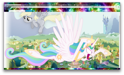 Size: 1794x1084 | Tagged: safe, screencap, character:derpy hooves, character:princess celestia, species:pegasus, species:pony, female, funny, glitch, mare, vampire