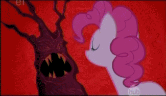 Size: 325x188 | Tagged: safe, screencap, character:pinkie pie, episode:friendship is magic, g4, my little pony: friendship is magic, animated, grin, hub logo, laughing, laughter song, looking back, singing, smiling, solo, tree
