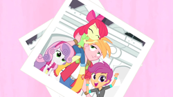 Size: 1920x1080 | Tagged: safe, screencap, character:apple bloom, character:big mcintosh, character:scootaloo, character:sweetie belle, species:pegasus, species:pony, equestria girls:rainbow rocks, g4, my little pony:equestria girls, boots, cutie mark crusaders, photobomb, shoes