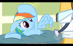 Size: 768x480 | Tagged: safe, screencap, character:rainbow dash, episode:read it and weep, g4, my little pony: friendship is magic, hub logo, youtube caption