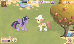 Size: 800x480 | Tagged: safe, gameloft, screencap, character:peachy sweet, character:twilight sparkle, character:twilight sparkle (alicorn), species:alicorn, species:pony, apple family member, female, glitch, mare