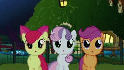 Size: 400x225 | Tagged: safe, screencap, character:apple bloom, character:scootaloo, character:sweetie belle, species:pegasus, species:pony, episode:stare master, g4, my little pony: friendship is magic, animated, blinking, cutie mark crusaders