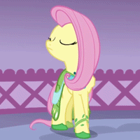 Size: 200x200 | Tagged: safe, screencap, character:fluttershy, episode:suited for success, g4, my little pony: friendship is magic, animated, clothing, cropped, dress, eyes closed, gala dress, loop, nodding, one eye closed, solo