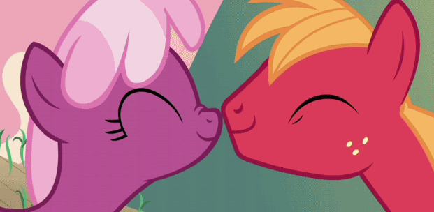 Size: 621x304 | Tagged: safe, screencap, character:big mcintosh, character:cheerilee, species:earth pony, species:pony, ship:cheerimac, episode:hearts and hooves day, g4, my little pony: friendship is magic, animated, boop, loop, male, noseboop, nuzzling, shipping, stallion, straight