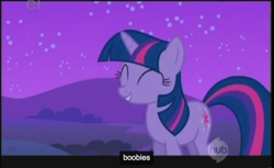 Size: 800x490 | Tagged: safe, screencap, character:twilight sparkle, booby, breasts, female, youtube caption