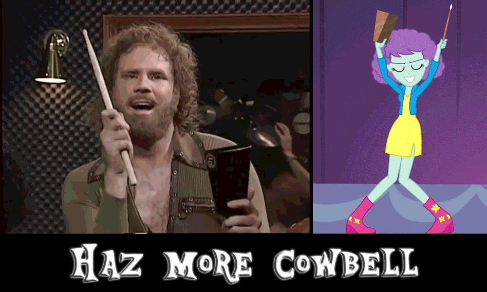 Size: 1000x600 | Tagged: safe, screencap, equestria girls:rainbow rocks, g4, my little pony:equestria girls, animated, background human, blueberry pie, cowbell, more cowbell, saturday night live, will ferrell