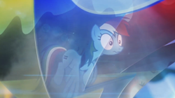 Size: 1662x933 | Tagged: safe, screencap, character:rainbow dash, episode:the cutie map, g4, my little pony: friendship is magic, season 5, equal cutie mark, solo, wavy mouth, wide eyes