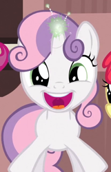 Size: 416x644 | Tagged: safe, screencap, character:sweetie belle, species:pony, species:unicorn, episode:one bad apple, g4, my little pony: friendship is magic, cropped, cute, diasweetes, female, filly, happy, horngasm, magic, open mouth, solo focus, sparking horn, sweetie belle's magic brings a great big smile