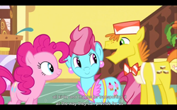 Size: 960x600 | Tagged: safe, screencap, character:carrot cake, character:cup cake, character:pinkie pie, episode:mmmystery on the friendship express, g4, my little pony: friendship is magic, kinky, youtube caption