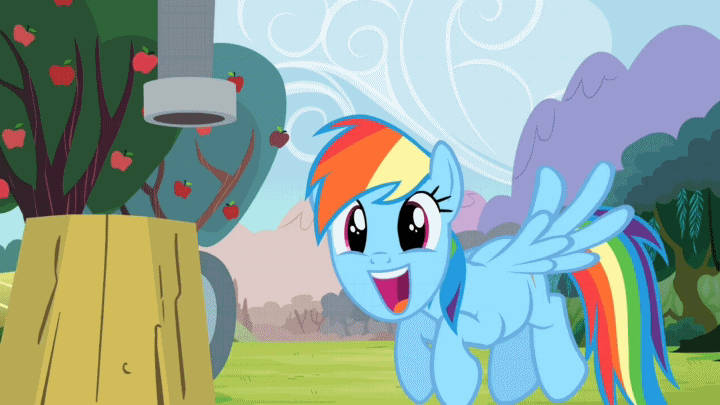 Size: 720x405 | Tagged: safe, screencap, character:rainbow dash, episode:the super speedy cider squeezy 6000, g4, my little pony: friendship is magic, animated, cider dash, floating, mug, open mouth, that pony sure does love cider, tongue out
