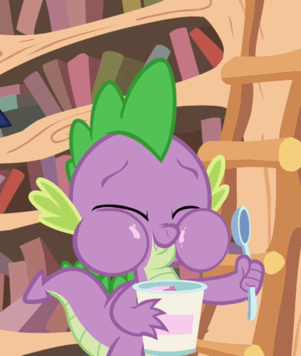Size: 423x500 | Tagged: safe, screencap, character:spike, episode:it's about time, g4, my little pony: friendship is magic, animated, cropped, eating, ice cream, loop, puffy cheeks, solo, spoon