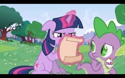 Size: 960x600 | Tagged: safe, screencap, character:spike, character:twilight sparkle, episode:a canterlot wedding, g4, my little pony: friendship is magic, youtube caption