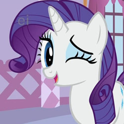 Size: 500x500 | Tagged: safe, screencap, character:rarity, species:pony, species:unicorn, cute, ei, female, mare, one eye closed, open mouth, raribetes, smiling, solo, wink