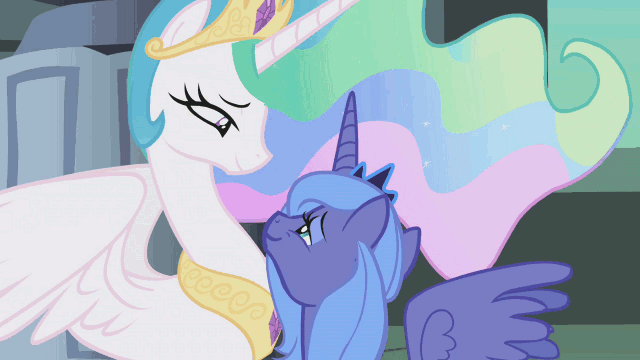 Size: 640x360 | Tagged: safe, screencap, character:princess celestia, character:princess luna, episode:friendship is magic, g4, my little pony: friendship is magic, animated, animation error, castle of the royal pony sisters, frames, noclip, s1 luna, swanlestia