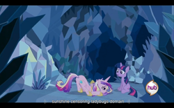 Size: 960x600 | Tagged: safe, screencap, character:princess cadance, character:twilight sparkle, episode:a canterlot wedding, g4, my little pony: friendship is magic, face down ass up, sunshine sunshine, youtube caption