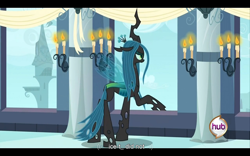 Size: 960x600 | Tagged: safe, screencap, character:queen chrysalis, species:changeling, species:pony, episode:a canterlot wedding, g4, my little pony: friendship is magic, candle, changeling queen, female, mare, plot, youtube caption