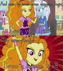 Size: 976x1103 | Tagged: safe, screencap, character:adagio dazzle, character:sweetie belle, character:trixie, ship:triagio, equestria girls:rainbow rocks, g4, my little pony:equestria girls, berserk, berserk abridged, female, griffith, guts, image macro, lesbian, meme, meta, personal space invasion, shipping
