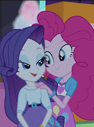 Size: 416x563 | Tagged: safe, screencap, character:pinkie pie, character:rarity, episode:a perfect day for fun, g4, my little pony:equestria girls, balloon, bracelet, context is for the weak, jewelry, lidded eyes