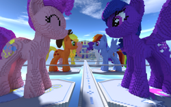 Size: 1920x1200 | Tagged: safe, screencap, character:applejack, character:fluttershy, character:pinkie pie, character:rainbow dash, character:rarity, character:twilight sparkle, character:twilight sparkle (alicorn), species:alicorn, species:pony, brohoof.com, cloud, cloudy, cutie mark, female, mare, minecraft, render, statue