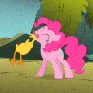 Size: 300x300 | Tagged: safe, screencap, character:pinkie pie, episode:dragonshy, g4, my little pony: friendship is magic, animated, artifact, cute, diapinkes, eyes closed, hilarious in hindsight, mouth hold, playing, rubber chicken, smiling, solo