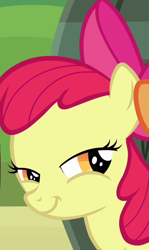 Size: 416x697 | Tagged: safe, screencap, character:apple bloom, cute, faec, funny face, smiling, squint