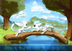 Size: 1422x1000 | Tagged: safe, artist:scootiebloom, oc, oc:patch, species:dracony, species:dragon, species:pony, feathered dragon, full body, hybrid, male, ori, ori and the blind forest
