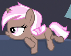 Size: 375x294 | Tagged: safe, screencap, species:pony, species:unicorn, episode:for whom the sweetie belle toils, 5-year-old, bored, brown sugar, couch, cute, dangling, dawwww, female, filly, foal, lidded eyes, lying down, solo, unhappy