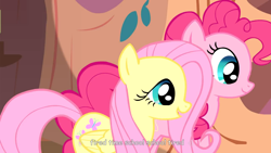 Size: 1366x768 | Tagged: safe, screencap, character:fluttershy, character:pinkie pie, comic sans, meme, text, twilight the unicorn, youtube caption