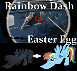 Size: 1920x1781 | Tagged: safe, screencap, character:rainbow dash, species:pegasus, species:pony, car, close-up, crosshair, easter egg, iwtcird, keychain, meme, metal, playstation 4, pony reference, reference, secret, sniper, video game, watch dogs
