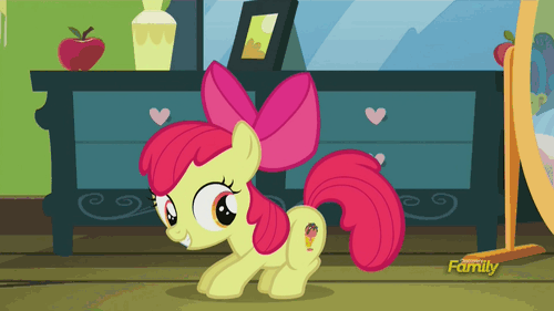 Size: 500x281 | Tagged: safe, screencap, character:apple bloom, episode:bloom and gloom, g4, my little pony: friendship is magic, animated, cutie mark, discovery family, discovery family logo, solo, wink