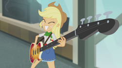 Size: 1280x720 | Tagged: safe, screencap, character:applejack, episode:a case for the bass, equestria girls:rainbow rocks, g4, my little pony:equestria girls, bass guitar, musical instrument, solo