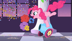 Size: 1280x720 | Tagged: safe, screencap, character:pinkie pie, episode:sweet and elite, g4, my little pony: friendship is magic, party cannon, solo