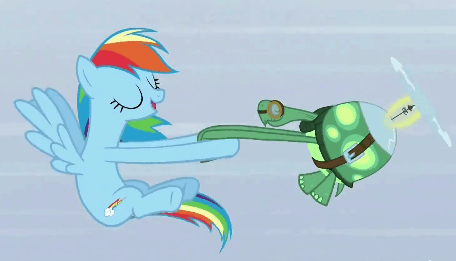 Size: 1461x836 | Tagged: safe, screencap, character:rainbow dash, character:tank, episode:tanks for the memories, g4, my little pony: friendship is magic, animated, cute, dashabetes, girly, good trick, spinning, you spin me right round