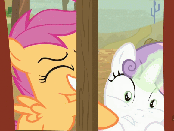 Size: 578x437 | Tagged: safe, screencap, character:apple bloom, character:scootaloo, character:sweetie belle, species:pegasus, species:pony, episode:appleoosa's most wanted, g4, my little pony: friendship is magic, animated, cutie mark crusaders, out of context