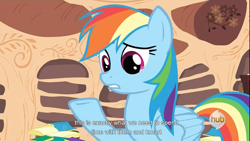 Size: 1366x768 | Tagged: safe, screencap, character:rainbow dash, species:pegasus, species:pony, female, golden oaks library, hub logo, kmart, mare, solo, youtube, youtube caption, youtube link