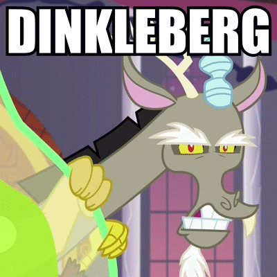 Size: 400x400 | Tagged: safe, screencap, character:discord, episode:make new friends but keep discord, g4, my little pony: friendship is magic, animated, dinkleberg, gritted teeth, image macro, meme, solo, teeth grinding, the fairly oddparents