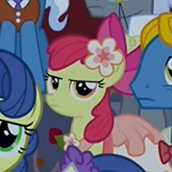 Size: 400x400 | Tagged: safe, screencap, character:apple bloom, character:caesar, character:perfect pace, episode:make new friends but keep discord, g4, my little pony: friendship is magic, apple bloom is not amused, masquerade, perry pierce, solo, unamused