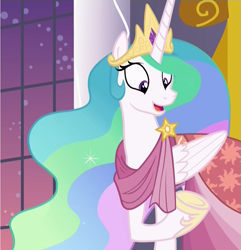 Size: 1033x1073 | Tagged: safe, screencap, character:princess celestia, species:alicorn, species:pony, episode:make new friends but keep discord, g4, my little pony: friendship is magic, clothing, cute, cutelestia, dress, female, gala dress, happy, hoof shoes, jewelry, mare, open mouth, raised hoof, regalia, smiling, solo, underhoof, wide eyes