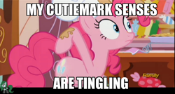 Size: 1268x680 | Tagged: safe, screencap, character:pinkie pie, species:earth pony, species:pony, episode:the lost treasure of griffonstone, g4, my little pony: friendship is magic, booty call, bronystate, cutie mark, female, glowing cutie mark, image macro, mare, meme, pointing at self, solo
