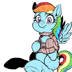 Size: 1500x1500 | Tagged: safe, artist:nekubi, character:rainbow dash, chest fluff, clothing, cute, fluffy, keyhole turtleneck, open-chest sweater, sitting, solo, sweater, tuft, turtleneck