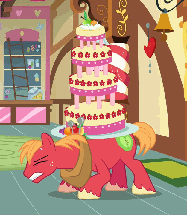 Size: 625x720 | Tagged: safe, screencap, character:big mcintosh, species:earth pony, species:pony, episode:mmmystery on the friendship express, g4, my little pony: friendship is magic, animated, cake, cropped, male, stallion, sweat