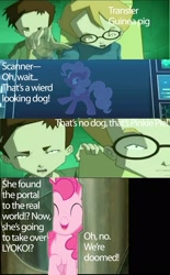 Size: 1594x2573 | Tagged: safe, screencap, character:pinkie pie, species:earth pony, species:human, species:pony, g1, g4, my little pony tales, brothers, code lyoko, glasses, jeremy belpois, male, mash up, scanner, siblings, ulrich stern